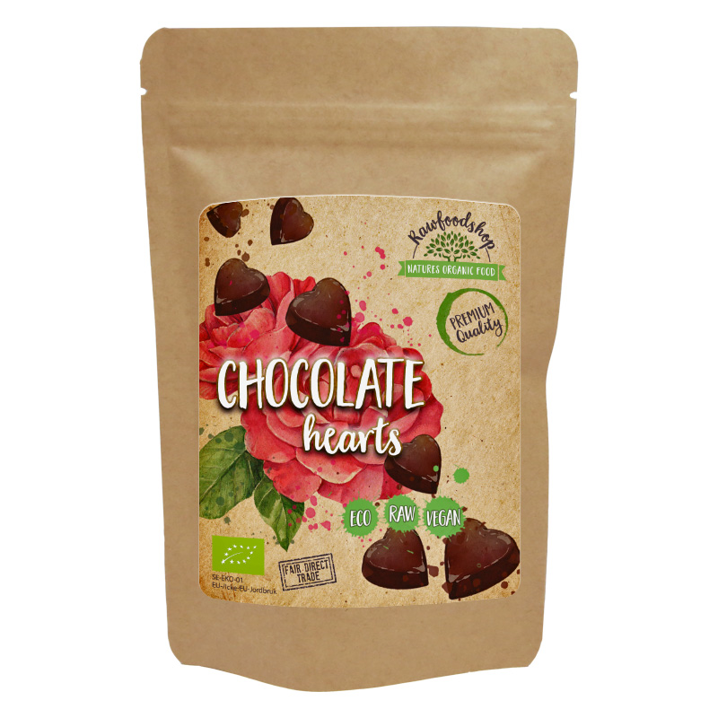 Chokoladehjerter ØKO 100g i gruppen Råvarer & Drikke / Slik & Chokolade / Chokolade og Bars hos Rawfoodshop Scandinavia AB (THE4542-100)