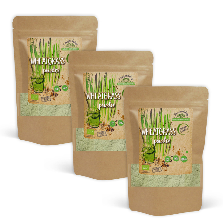 Hvedegræspulver ØKO 125g x 3 pakker i gruppen Råvarer & Drikke / Helsekost / Byg & Hvedegræs hos Rawfoodshop Scandinavia AB (VET01-SET3)