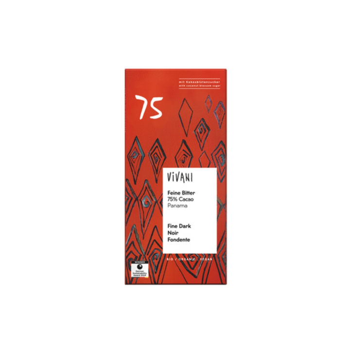 Chokolade Mørk 75% ØKO 80g i gruppen Råvarer & Drikke / Slik & Chokolade / Chokolade og Bars hos Rawfoodshop Scandinavia AB (VIVFINE75)