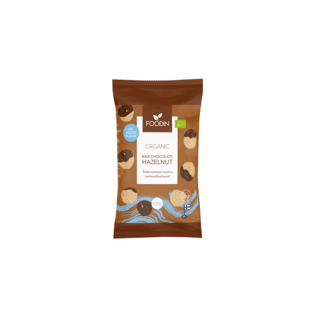 Hasselnødder i Råchokolade Sukkerfri ØKO 50g