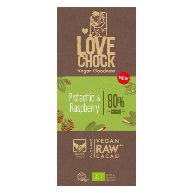 Chokolade Pistacie & Hindbær 80% ØKO 70g