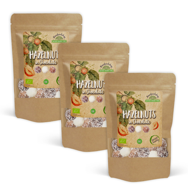 Hasselnødder Mørk, Hvid og Lys Chokolade ØKO 200g x 3 pakker