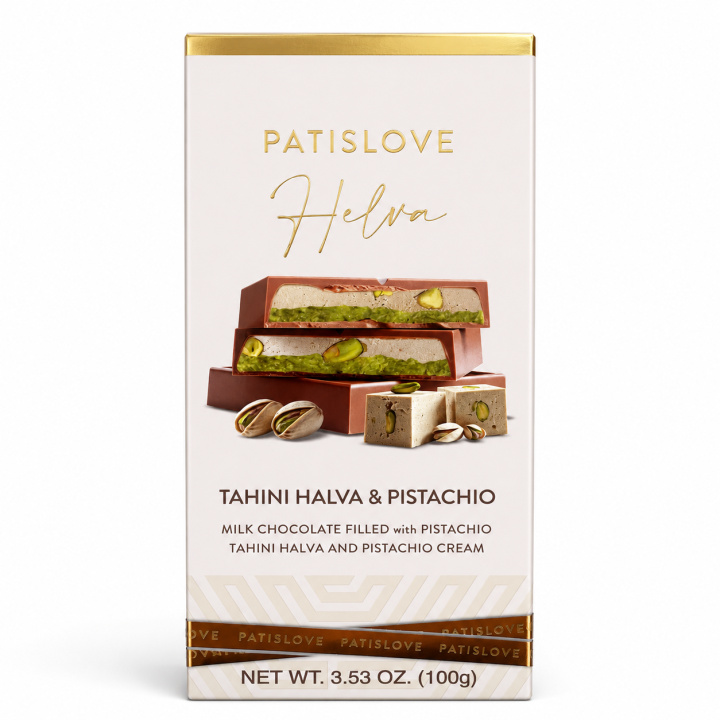 Chokolade Tahini Halva & Pistacie 100g i gruppen Råvarer & Drikke / Slik & Chokolade / Chokolade og Bars hos Rawfoodshop Scandinavia AB (100147)