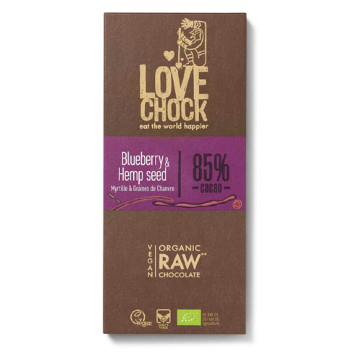 Chokolade Blåbær & Hampefrø 85% RAW Øko 70g i gruppen Råvarer & Drikke / Slik & Chokolade / Chokolade og Bars hos Rawfoodshop Scandinavia AB (14002)