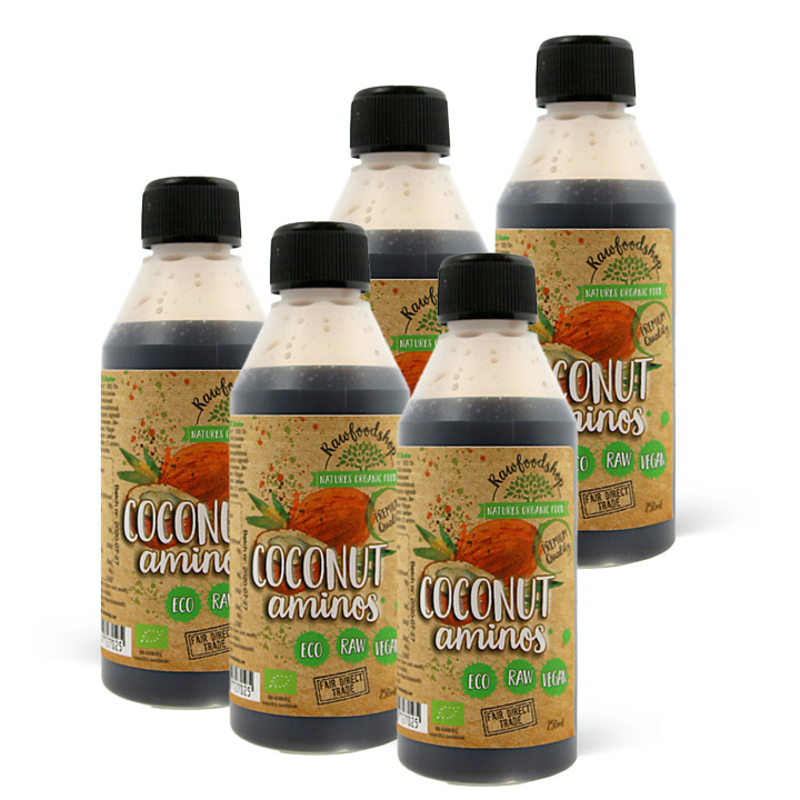Kokos Aminos ØKO 250ml x 5 flasker i gruppen Råvarer & Drikke / Spisekammer / Smagssætning / Soja & Saucer hos Rawfoodshop Scandinavia AB (1731-SET5)