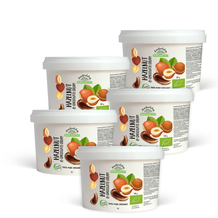 Hasselnødde og Chokolade Creme ØKO 500g x 5 pakker i gruppen Råvarer & Drikke / Nødder / Nøddesmør hos Rawfoodshop Scandinavia AB (206115-SET5)