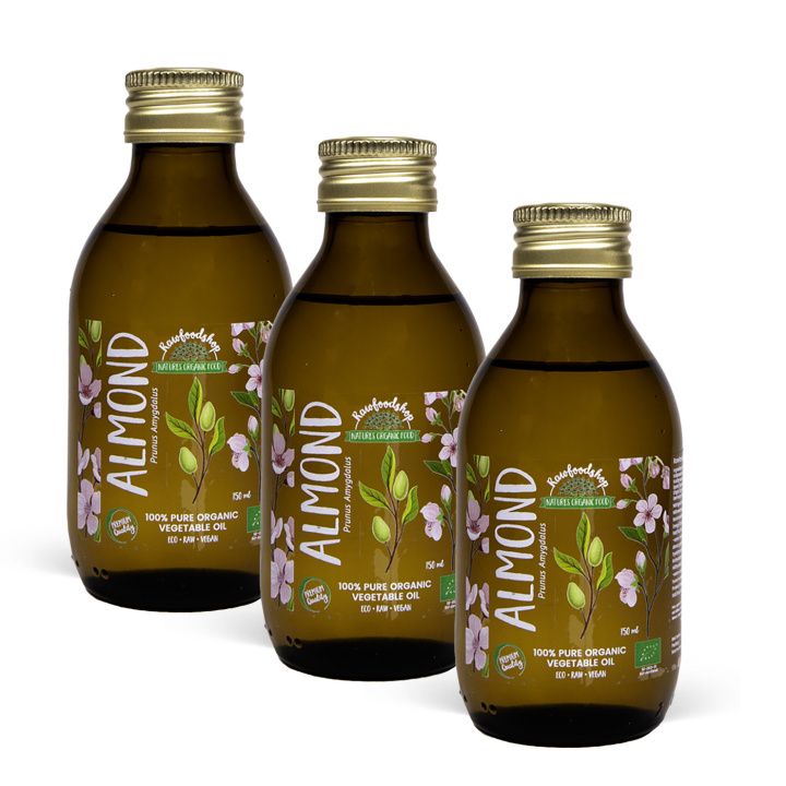 Mandelolie koldpresset ØKO 150ml x 3 flasker i gruppen Råvarer & Drikke / Nødder / Nøddeolier / Mandelolie hos Rawfoodshop Scandinavia AB (2081202-SET3)