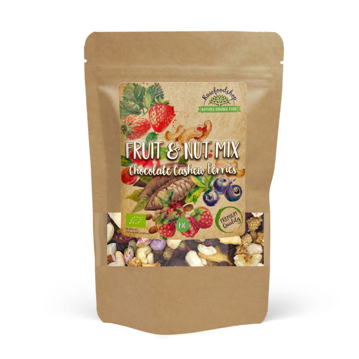 Frugt- & Nødmix Chokolade Cashew Skovbær ØKO 200g i gruppen Råvarer & Drikke / Slik & Chokolade / Snacks hos Rawfoodshop Scandinavia AB (213982)