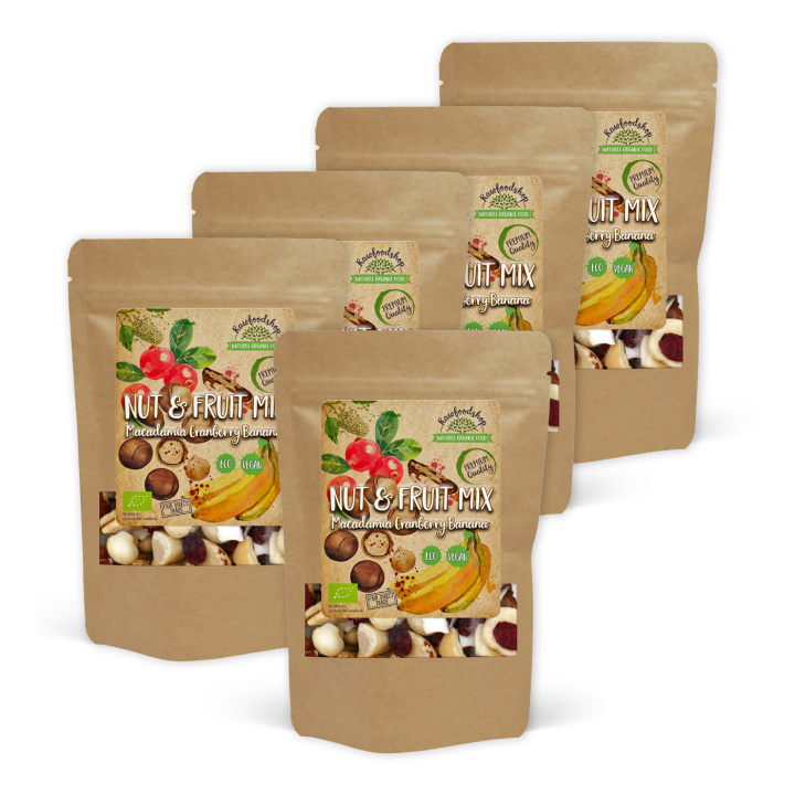 Nødde- & Frugtmix Macadamia Tranebær Banan ØKO 200g x 5 pakker i gruppen Råvarer & Drikke / Slik & Chokolade / Snacks hos Rawfoodshop Scandinavia AB (270722-SET5)