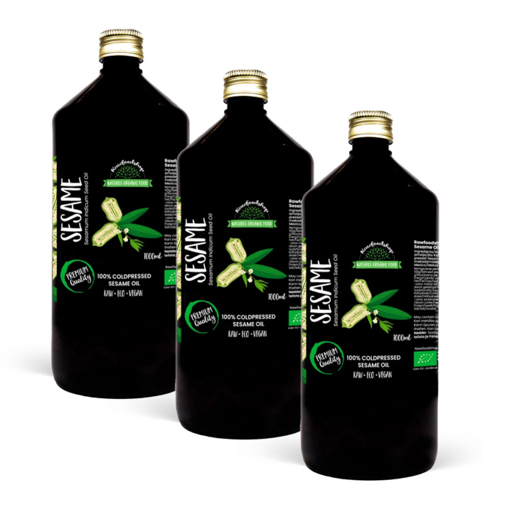 Sesamolie koldpresset ØKO 1000ml x 3 flasker i gruppen Hud & Krop / Naturlig DIY / Vegetabilske Olier hos Rawfoodshop Scandinavia AB (3081204-SET3)