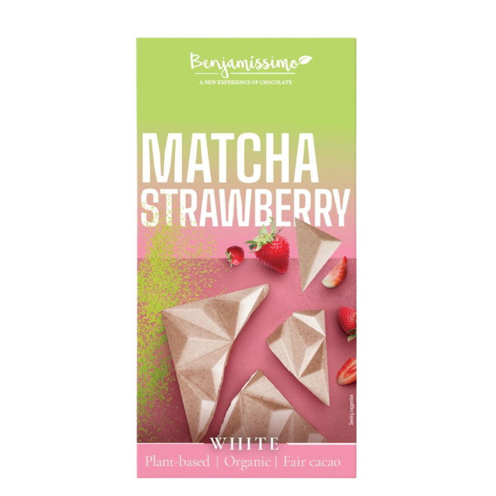 Benjamissimo Matcha & Jordbær ØKO 60g i gruppen Råvarer & Drikke / Slik & Chokolade / Chokolade og Bars hos Rawfoodshop Scandinavia AB (3353)