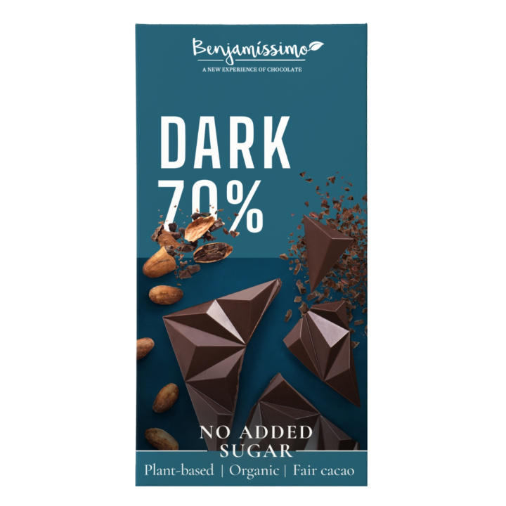 Benjamissimo mørk chokolade 70% sukkerfri 60g i gruppen Råvarer & Drikke / Slik & Chokolade / Chokolade og Bars hos Rawfoodshop Scandinavia AB (4957)