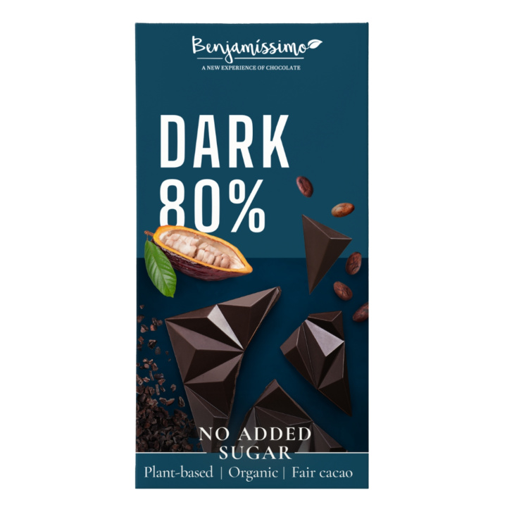 Mørk chokolade 80% Sukkerfri 60g i gruppen Råvarer & Drikke / Slik & Chokolade / Chokolade og Bars hos Rawfoodshop Scandinavia AB (4958)