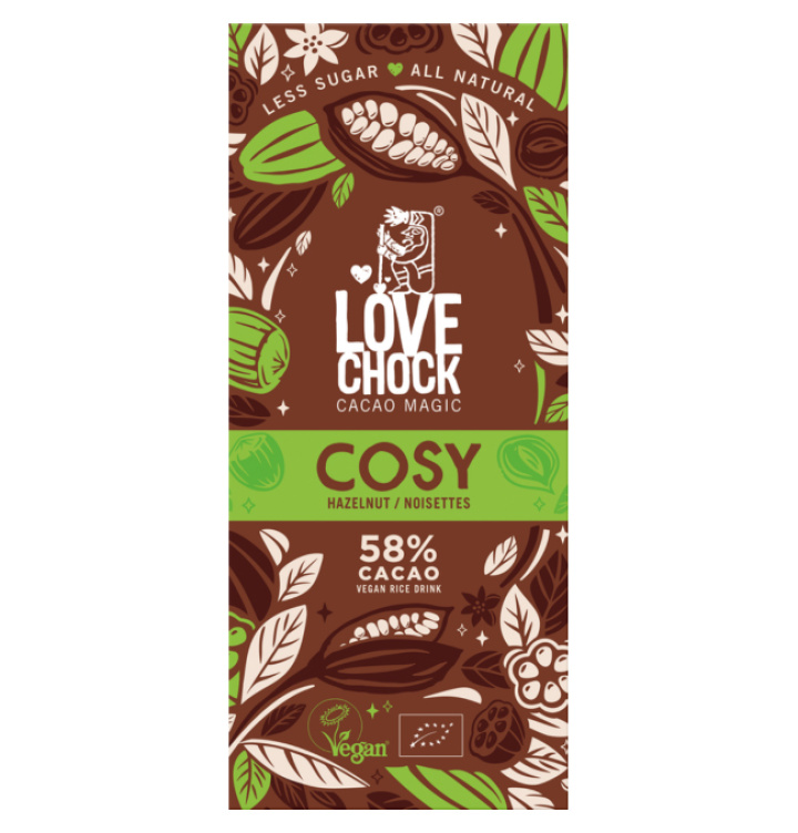 Cosy Chokolade med Hasselnødder 58% ØKO 70g i gruppen Råvarer & Drikke / Slik & Chokolade / Chokolade og Bars hos Rawfoodshop Scandinavia AB (61001)