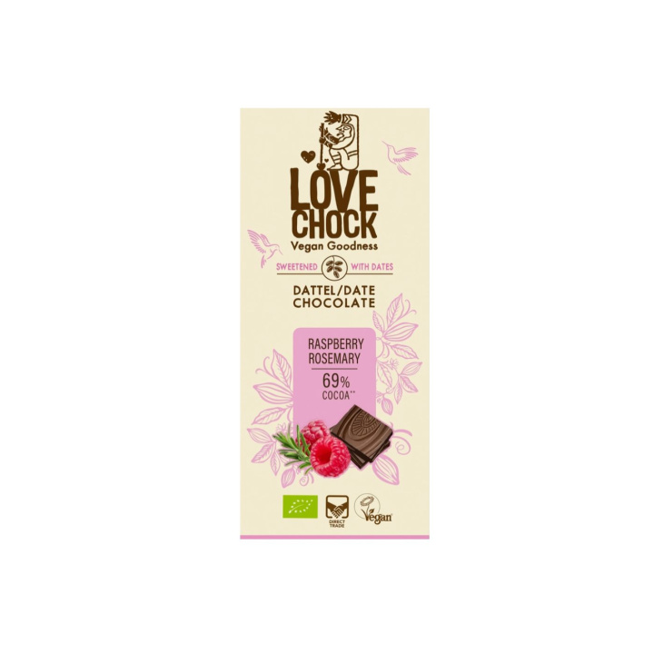 Chokolade med Hindbær, Rosmarin & Dadler ØKO 70g i gruppen Råvarer & Drikke / Slik & Chokolade hos Rawfoodshop Scandinavia AB (61201)