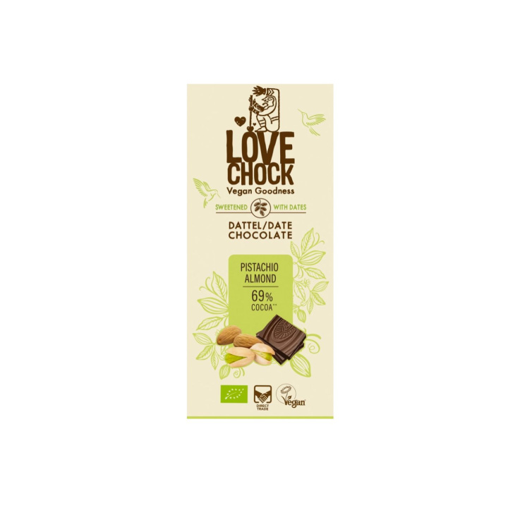 Chokolade med pistacie & dadler ØKO 70g i gruppen Råvarer & Drikke / Slik & Chokolade hos Rawfoodshop Scandinavia AB (61203)