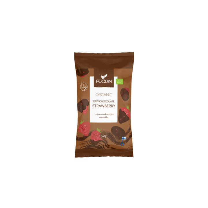 Jordbær i Råchokolade ØKO 50g i gruppen Råvarer & Drikke / Slik & Chokolade / Snacks hos Rawfoodshop Scandinavia AB (6430055219142)