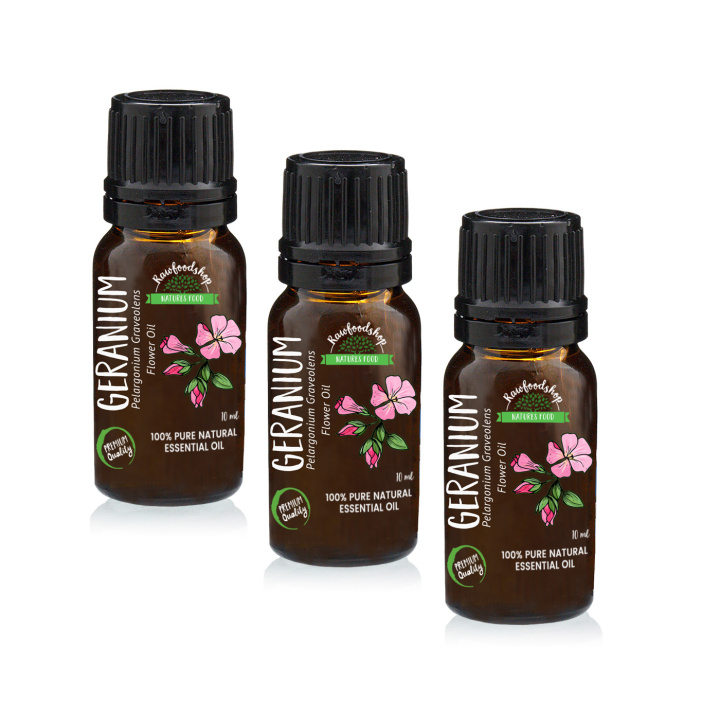 Geranium Æterisk Olie 10ml x 3 flasker i gruppen Hud & Krop / Naturlig DIY / Æteriske olier hos Rawfoodshop Scandinavia AB (9203-SET3)