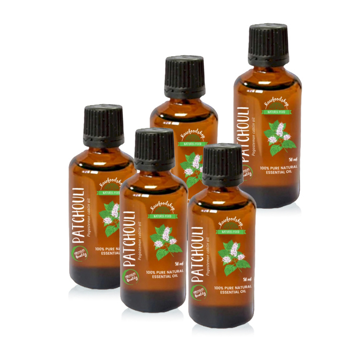 Patchouli Æterisk Olie 50ml x 5 flasker i gruppen Hud & Krop / Naturlig DIY / Æteriske olier hos Rawfoodshop Scandinavia AB (9614-1-SET5)