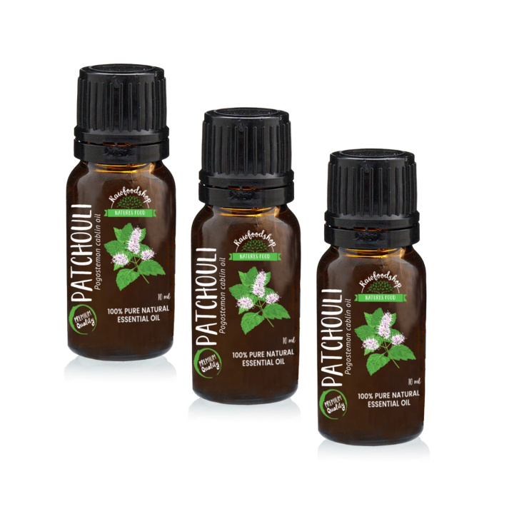Patchouli Æterisk Olie 10ml x 3 flasker i gruppen Hud & Krop / Naturlig DIY / Æteriske olier hos Rawfoodshop Scandinavia AB (9614-SET3)