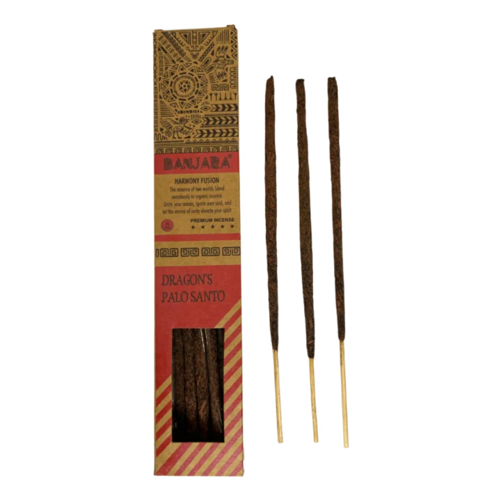 Røgelse Palo Santo Dragon\'s Blood 8 stk i gruppen Hjem & Sjæl / Stemning & duft / Røgelse hos Rawfoodshop Scandinavia AB (BANJPALO-03)