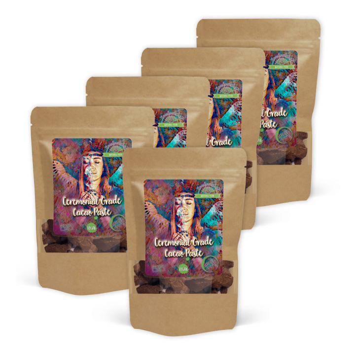 Ceremonial Grade Kakaomasse 200g x 5 pakker i gruppen Råvarer & Drikke / Bagning / Kakaoprodukter hos Rawfoodshop Scandinavia AB (CACAOLAB01200-SET5)