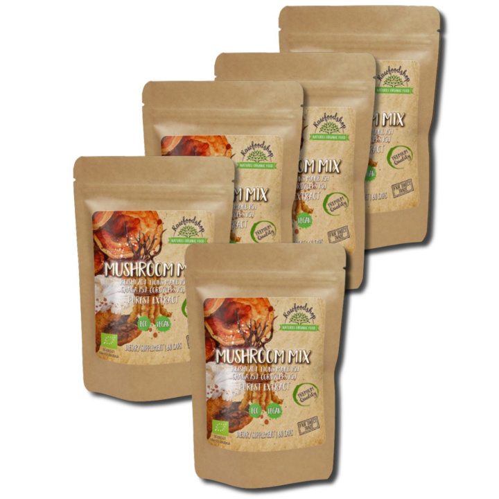 Mushroom mix Extract ØKO 400mg 60 kapsler x 5 pakker i gruppen Kosttilskud / Urter & Planter / Svampe hos Rawfoodshop Scandinavia AB (CAPSMUS60-SET5)