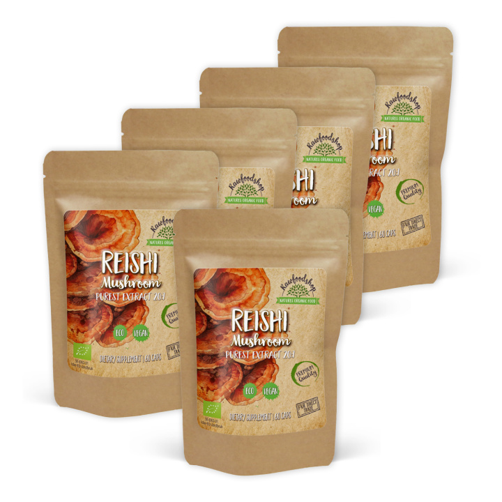 Reishi Extract ØKO 400mg 60 kapsler x 5 pakker i gruppen Kosttilskud / Urter & Planter / Svampe hos Rawfoodshop Scandinavia AB (CAPSREI60-SET5)