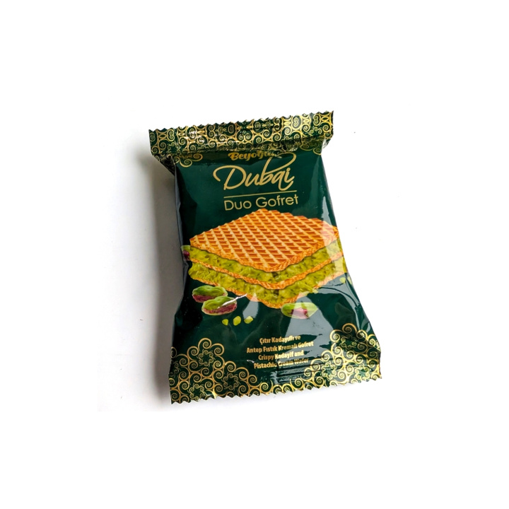 Dubai Wafer Pistacie 36g i gruppen Råvarer & Drikke / Spisekammer / Småkager & Kiks hos Rawfoodshop Scandinavia AB (CHERI06)
