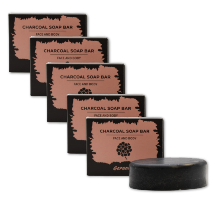 Geranium Sæbe Aktivt Kul 85g x 5 stk i gruppen Hud & Krop / Ansigt / Rengøring hos Rawfoodshop Scandinavia AB (CHSBUL-02-SET5)