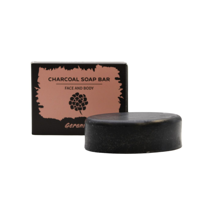 Geranium Sæbe Aktivt Kul 85g i gruppen Hud & Krop / Ansigt / Rengøring hos Rawfoodshop Scandinavia AB (CHSBUL-02)