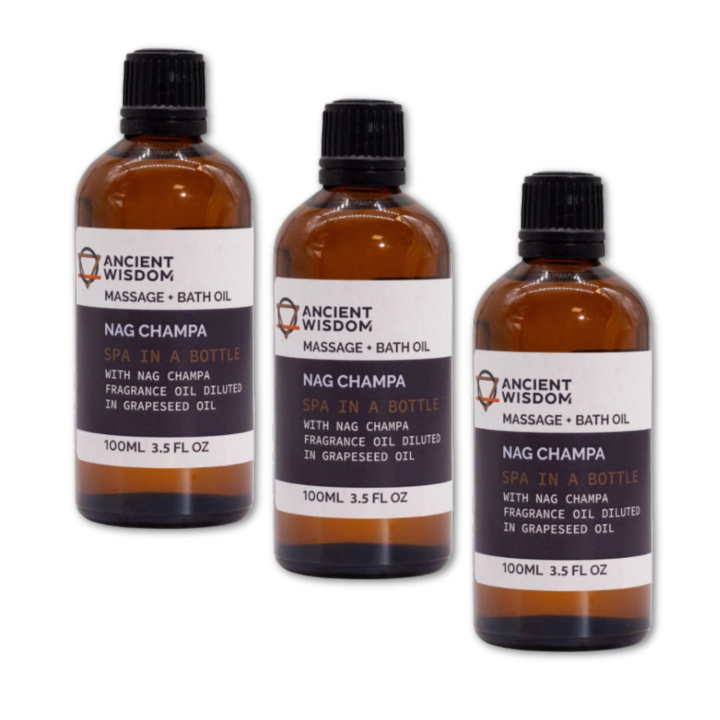 Nag Champa Massageolie 100ml x 3 pakker i gruppen Hud & Krop / Krop / Massageolie hos Rawfoodshop Scandinavia AB (MOLUL-15-SET3)