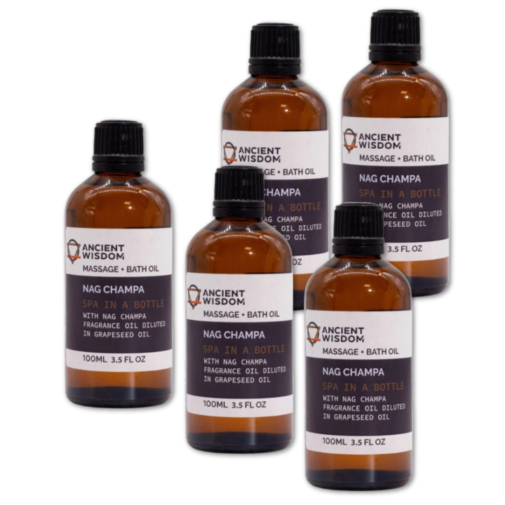 Nag Champa Massageolie 100ml x 5 pakker i gruppen Hud & Krop / Krop / Massageolie hos Rawfoodshop Scandinavia AB (MOLUL-15-SET5)