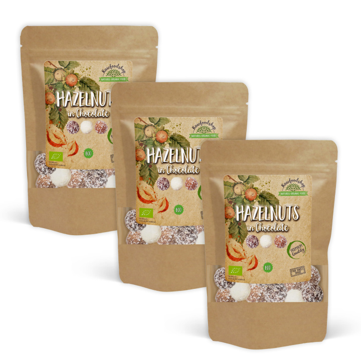 Hasselnødder Mørk, Hvid og Lys Chokolade ØKO 200g x 3 pakker i gruppen Råvarer & Drikke / Nødder / Hasselnødder hos Rawfoodshop Scandinavia AB (NOICHOCOTRIO5-SET3)