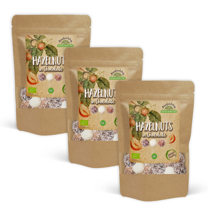 Hasselnødder Mørk, Hvid og Lys Chokolade ØKO 200g x 3 pakker i gruppen Råvarer & Drikke / Nødder / Hasselnødder hos Rawfoodshop Scandinavia AB (NOICHOCOTRIO5-SET3)