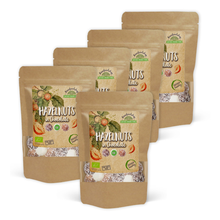 Hasselnødder Mørk, Hvid og Lys Chokolade ØKO 200g x 5 pakker i gruppen Råvarer & Drikke / Nødder / Hasselnødder hos Rawfoodshop Scandinavia AB (NOICHOCOTRIO5-SET5)