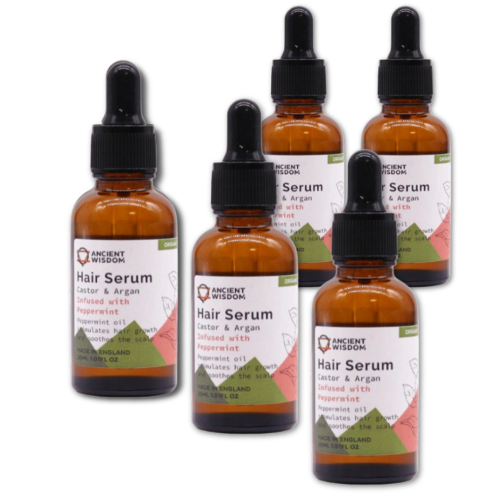 Hårserum Pebermynte ØKO 30ml x 5 flasker i gruppen Hud & Krop / Hår / Serum & Olie hos Rawfoodshop Scandinavia AB (OHSUL02-SET5)