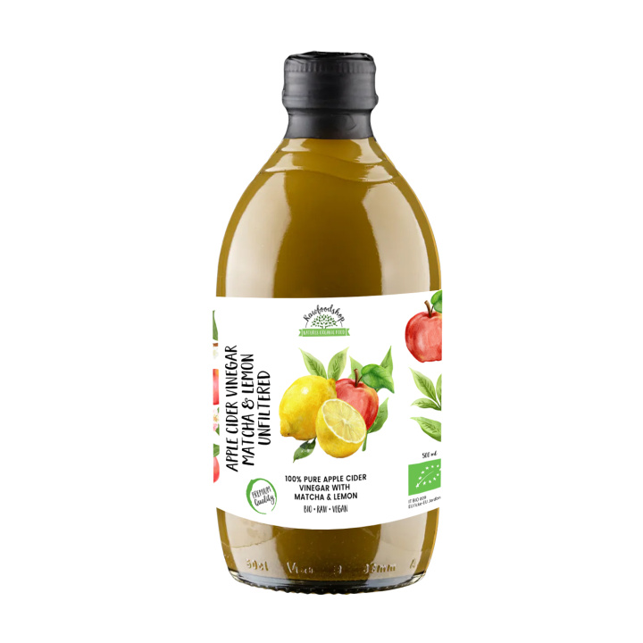Æblecidereddike Matcha & Citron Ufiltreret RAW ECO 500 ml i gruppen Råvarer & Drikke / Spisekammer / Smagssætning / Eddike hos Rawfoodshop Scandinavia AB (PFAPMSY050006)