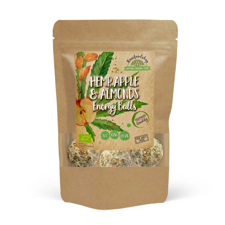 Hamp Æble Mandel Energikugler ØKO 100g i gruppen Råvarer & Drikke / Spisekammer / Småkager & Kiks hos Rawfoodshop Scandinavia AB (POMCHAN3-100)