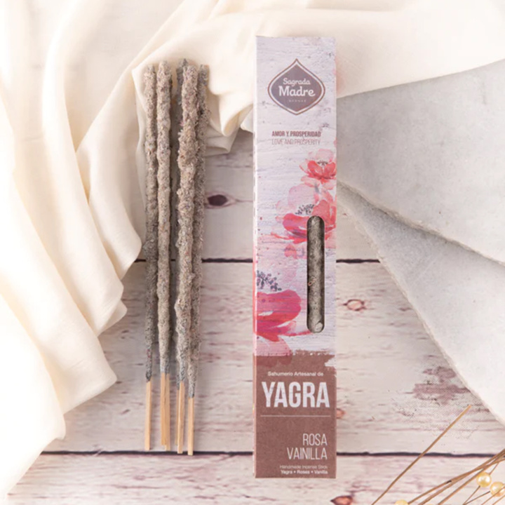 Røgelse Yagra, Rose & Vanilje 8stk i gruppen Hjem & Sjæl / Stemning & duft / Røgelse hos Rawfoodshop Scandinavia AB (SKU-441)
