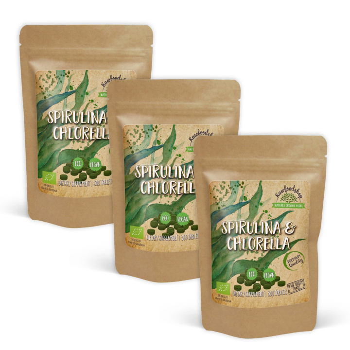 Spirulina Chlorella ØKO 500mg 300 tabletter x 3 pakker i gruppen Kosttilskud / Urter & Planter / Algetilskud hos Rawfoodshop Scandinavia AB (SPICHLORTAB-SET3)
