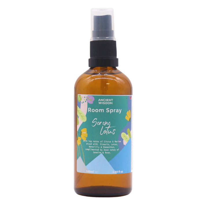Roomspray Serene Lotus 100ml i gruppen Hjem & Sjæl / Stemning & duft / Rumduft hos Rawfoodshop Scandinavia AB (SRS-04)