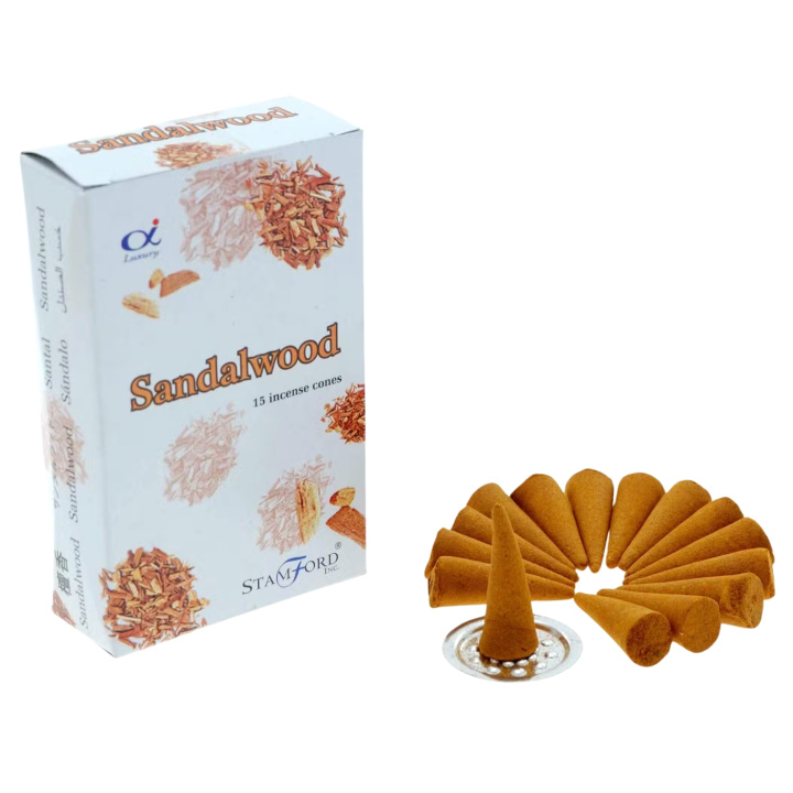 Røgelseskegler Sandalwood 15st i gruppen Hjem & Sjæl / Stemning & duft / Røgelse hos Rawfoodshop Scandinavia AB (STAMC-04)