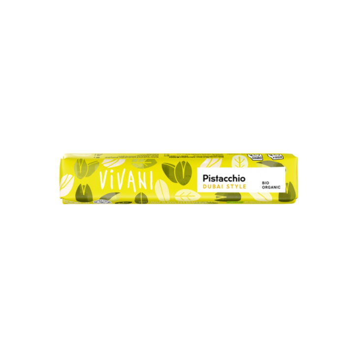 Chokolade Pistacie Dubai Style ØKO 40g i gruppen Råvarer & Drikke / Slik & Chokolade / Chokolade og Bars hos Rawfoodshop Scandinavia AB (VIVPISTACCHIO)